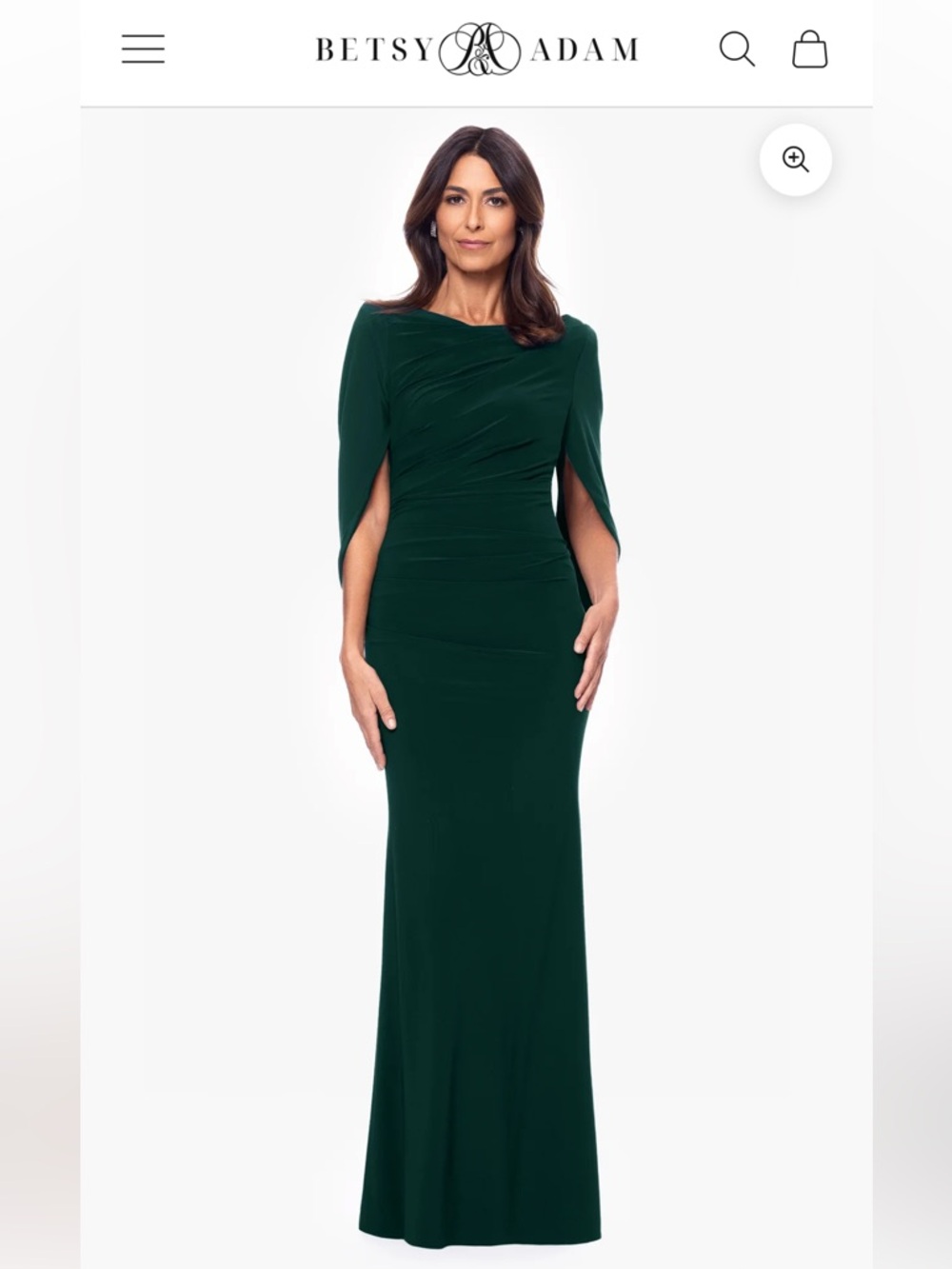 Betsy & Adam Draped Maxi Evening Dress in Deep Green